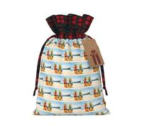 Beach Two Pineapples Sea Printing Color Matching Plaid Drawstring Christmas Bag with Kraft Tag 4.7x6.9 In For Halloween