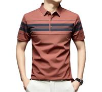 Beach Vacation Polo Shirt for Men Fashionable Lapel Short Sleeve Work T Shirt(Orange,L)