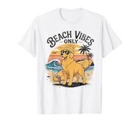 Beach Vibes Only Golden Retriever Surf Dog Humor de Verano Camiseta gráfica económica, Hombre, Blanco, S