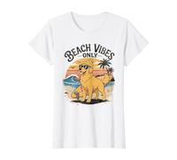 Beach Vibes Only Golden Retriever Surf Dog Humor de Verano Camiseta gráfica económica, Mujer, Blanco, XS