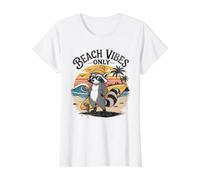 Beach Vibes Only Raccoon Surf Animal Humor Verano Camiseta gráfica económica, Mujer, Blanco, XS