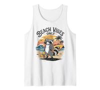 Beach Vibes Only Raccoon Surf Animal Humor Verano Camiseta sin Mangas