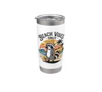 Beach Vibes Only Raccoon Surf Animal Humor Verano Vaso térmico de acero inoxidable de doble pared