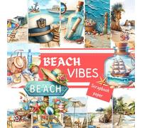 BEACH VIBES SCRAPBOOK PAPER: This is a double sided craft paper SHEETS, used in DIY junk journals, EPHEMERA, ORIGAMI, DECOUPAGE, MIXED MEDIA ART, Collage