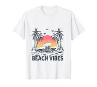 Beach Vibes Summer Retro Sunset Surf Palmera Diseño Camiseta