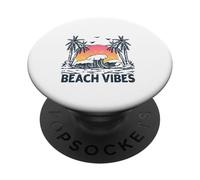 Beach Vibes Summer Retro Sunset Surf Palmera Diseño PopSockets PopGrip Adhesivo