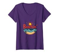 Beachin' Summer Vibes Tropical Paradise Camiseta Cuello V, Mujer, Morado, XL