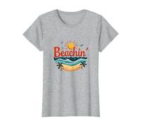 Beachin' Summer Vibes Tropical Paradise Camiseta, Mujer, Gris Jaspeado, XL