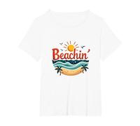 Beachin' Summer Vibes Tropical Paradise Camiseta, Mujer Tallas Grandes, Blanco, 1XL Grande