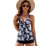 BEACHKINI Femme Tankini, Maillot de Bain Deux pièces, Maillot de Bain Sport, Gilet Double épaule Jupe Top Avec Short, Noix Coco Arbre, EU42