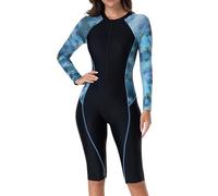 BEACHKINI Traje de Baño de Una Pieza para Mujer Boyleg,Traje de Baño de Alta Elasticidad,Traje de Baño de Manga Larga,Ropa de Surf,Buceo,Pintura A Tinta,L