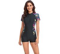 BEACHKINI Traje de baño de una Pieza para Mujer, Traje de baño de Manga Larga con Cremallera Frontal, Traje de baño Triangular,48 Negro,M