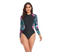BEACHKINI Traje de baño de una Pieza para Mujer, Traje de baño de Manga Larga con Cremallera Frontal, Traje de baño Triangular,42 Colorido,L