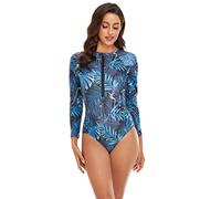 BEACHKINI Traje de baño de una Pieza para Mujer, Traje de baño de Manga Larga con Cremallera Frontal, Traje de baño Triangular,11 Azul,S