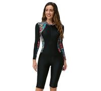 Beachkini Traje de Baño de Una Pieza para Mujer Traje de Baño Manga Larga con Cremallera Frontal,Color Impresiones,XXL