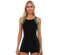 BEACHKINI Traje de baño Mujer Traje de baño de una Pieza Traje de baño con Espalda Abierta Traje de baño competitivo,Rayas Verdes,EU 42
