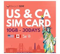BeachSIM Tarjeta SIM Canadá. 10 GB 4G/5G. Roaming Gratis en EE. UU. Solo Datos. Recarga Sencilla. Compatible con iOS y Android. Válida 30 días.