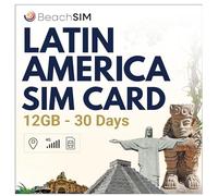 BeachSIM Tarjeta SIM Latinoamérica 30 días. 12GB de Datos Solo a velocidades 4G/5G. Roaming Gratuito en Costa Rica, Brasil, Puerto Rico y más de 9 países Sudamericanos.