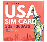 BeachSIM Tarjeta SIM USA 30 dias. 3 GB a Velocidad 4G/5G. Solo Datos prepagados. Activación rápida. Recarga fácil. Compatible con iOS y Android.