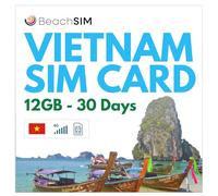 BeachSIM Tarjeta SIM Vietnam para 30 dias. 12 GB de Datos a velocidades 4G/5G. Tarjeta SIM sólo para Datos. Itinerancia Gratuita en Indonesia, Hong Kong, Macao, Sri Lanka y Singapur.