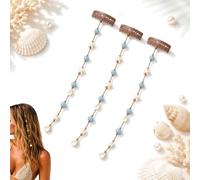 Beachy Mermaid Hair Accent, Clip-In Boho Hair Accessory with Starfish, Seashell & Blue Bead Charms, Hidden Comb Hair Strand for Women, Beach Vacation, Wedding, Festival, Summer Hairstyles (3pcs)