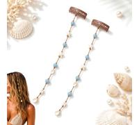 Beachy Mermaid Hair Accent, Clip-In Boho Hair Accessory with Starfish, Seashell & Blue Bead Charms, Hidden Comb Hair Strand for Women, Beach Vacation, Wedding, Festival, Summer Hairstyles (2pcs)