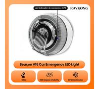Beacon RAYKONG V16 2.ª Generación, Luz LED de Emergencia para Automóvil con Geolocalizador GPS DGT 3.0, IP54, Alcance de 1 Milla, SIM y Datos Pagados Hasta 2038 V16-2nd*1
