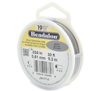 Beadalon Alambre de Cuerda de Cuentas de 19 hebras, 0,61 mm, 9,1 m, Brillante, Acero Inoxidable