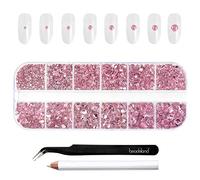 Beadsland 2500 piezas de diamantes de imitación de color rosa claro, gemas de reverso plano, diamantes de imitación de cristal redondos para manualidades(rosa lt.)