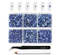 Beadsland 4300 piezas de diamantes de imitación azules con parte trasera plana, piedras redondas de cristal para manualidades, 6 tamaños, con pinzas y juego de lápices de cera, SS6-SS20, azul claro