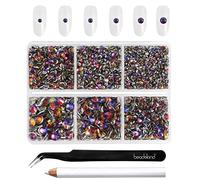 Beadsland 4300 piezas de diamantes de imitación azules con parte trasera plana, piedras redondas de cristal para manualidades, 6 tamaños, con pinzas y juego de lápices de cera, SS6-SS20, volcán azul