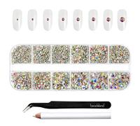 Beadsland Juego de 2500 diamantes de imitación de cristal, gemas de parte trasera plana, 8 tamaños SS4~SS30 con pinza de recogida y bolígrafo (AB transparente)