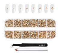 Beadsland Juego de 2500 piezas de diamantes de imitación mixtos de, diamantes de imitación de cristal redondos para manualidades con pinzas y bolígrafo (champán dorado)