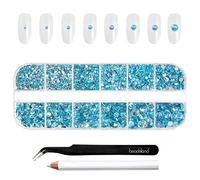 Beadsland Juego de diamantes de imitación azules, 2500 piezas, gemas de reverso plano, diamantes de imitación de cristal redondos para manualidades con pinzas para recoger y bolígrafo (aguamarina)