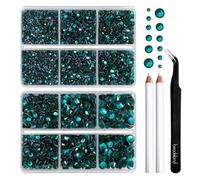 BEADSLAND pedreria hotfix,6080PCS piedras azul strass termoadhesivas diamantes cristales para manualidades,Kit mixto de 6 tamaños con lápiz de cera y pinzas,SS6-SS30,Circón Azul Rhinestones