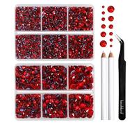 BEADSLAND pedreria hotfix,6080PCS piedras rojo strass termoadhesivas diamantes cristales para manualidades,Kit mixto de 6 tamaños con lápiz de cera y pinzas,SS6-SS30,Rojo Brillante Rhinestones