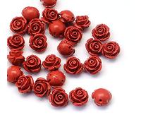 Beadthoven - 100 cuentas de cannabar de rosa roja con detalle de flores talladas de 11 x 9 mm, abalorios para hacer joyas, adornos de boda