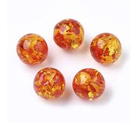 Beadthoven - 100 cuentas de resina de imitación ámbar de 6 mm con bola redonda de acrílico transparente, diseño de flores de fuego y ámbar para hacer pulseras y collares, color naranja y rojo