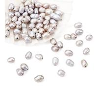 Beadthoven 100pcs 7-10mm Perla Natural Cultivada de Agua Dulce Gran Agujero Arroz Oval Perlas para DIY Collar Pulseras Abalorios Joyeria Artesania, Gris