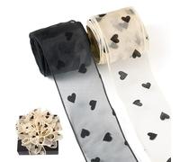 Beadthoven - 2 rollos de cinta de poliéster de 60 mm con lunares flocados de gasa y organza para manualidades, lazos, accesorios para el cabello, decoración de regalo, color blanco y negro