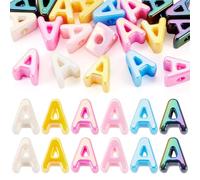 Beadthoven - 20 cuentas grandes de letra A con agujero grande del alfabeto de burbujas, cuentas acrílicas de plástico iridiscente en forma de A, espaciadores gruesos sueltos para hacer joyas, pulseras