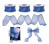 Beadthoven - 3 rollos de cinta de organza de poliéster de 45 mm de ancho, borde metálico con alambre, cinta de gasa transparente para lazo, coronas, ramos, decoración de ropa, manualidades, azul