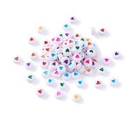 Beadthoven - 300 cuentas acrílicas redondas planas y coloridas con forma de corazón y pony, moneda, cuentas espaciadoras sueltas para hacer joyas, proyectos de bricolaje, pulseras con nombre de