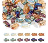 Beadthoven - 60 cuentas de cristal de pez, 6 colores, galvanizadas, transparentes, chapadas en arco iris, cuentas espaciales de animales oceánicos para hacer joyas, pulseras, aretes, collares