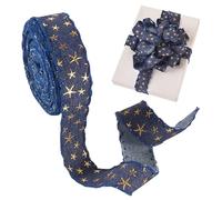 Beadthoven - Cinta de tela vaquera de poliéster 3D con estampado de estrellas, cinta de costura con alambre para coser ropa, adornos de Navidad, azul medianoche