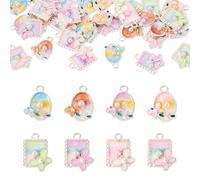 Beadthoven - Colgantes ovalados rectangulares de aleación esmaltada con perlas de imitación ABS de mariposa esmaltadas para manualidades, collares, joyas, esmaltado