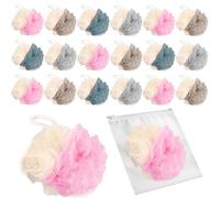 BEAGERUO Paquete de 20 esponjas de lufa de viaje envueltas individualmente, pequeñas esponjas de ducha de lufa, 30 g, esponjas corporales para ducha, multicolor