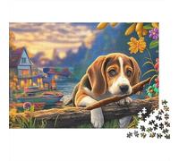 Beagle 1000 Piezas Rompecabezas Clásico DecoracióN Familiar Beagle con Stick on Log Jigsaw Juegos Educativos para Adultos 52x38cm/1000pcs