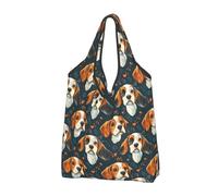 Beagle - Bolsas reutilizables con estampado de cachorros, bolsas de compras, bolsa plegable con asas, Negro, 2 PCS