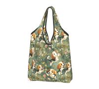 Beagle - Bolsas reutilizables con estampado de perros y cachorros, bolsas de compras, bolsa plegable con asas, Negro -, 3 piezas